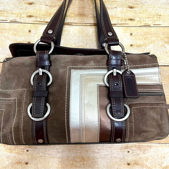 Coach Suede Metallic Satchel w/ Turnlock Closure NWT - Picture 2 of 9